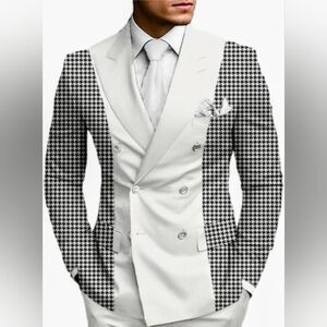 Stylish Two Tone Black and White Houndstooth Men's Blazer